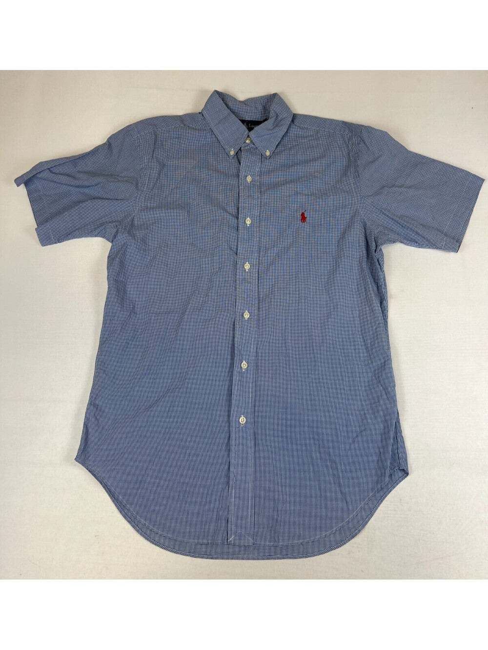 Ralph Lauren Men's S Blue Gingham Check Short Sleeve Button Down Shirt